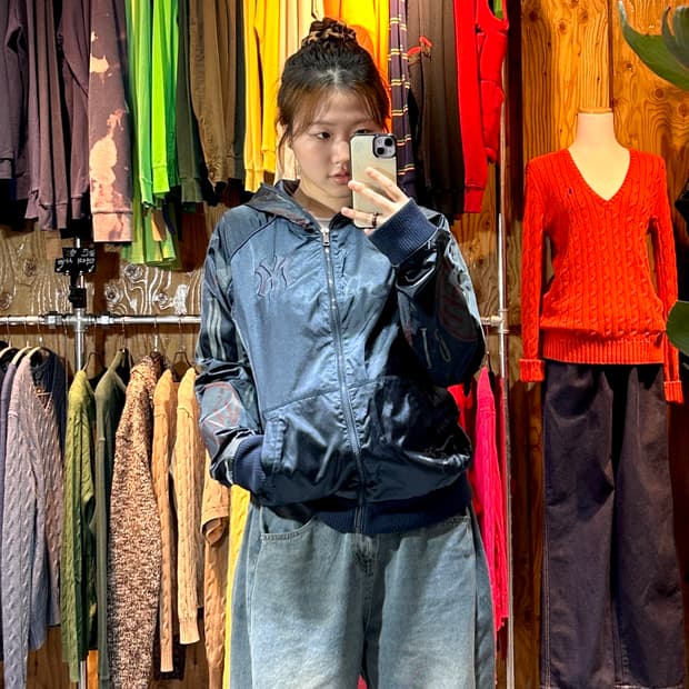 L MLB 뉴욕양키스 사틴 나일론 후드집업