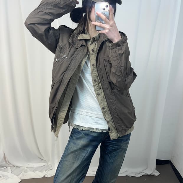 Y2K 브라운 유틸리티 자켓
