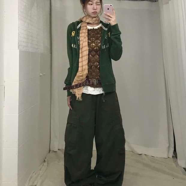 홀리스터 카키 브라운 단풍 캐주얼 코디 세트