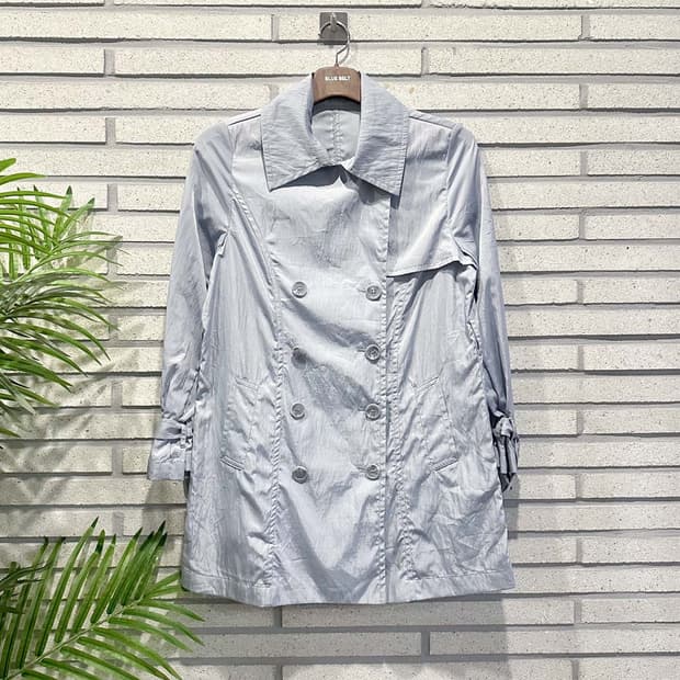 JPN VINTAGE 나일론 더블 트렌치 자켓 소매벨트 디테일 스카이블루