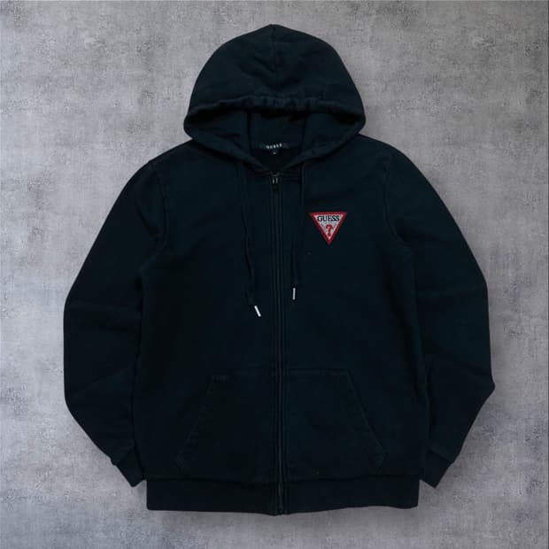 게스 y2k 스몰 로고 블랙 후드 집업