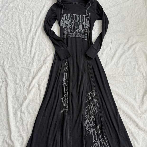 고스트오브 할렘 펑크 지퍼 후드 맥시 원피스