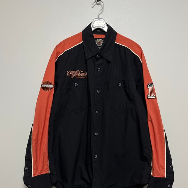 할리데이비슨 블랙 오렌지 배색 셔츠 S