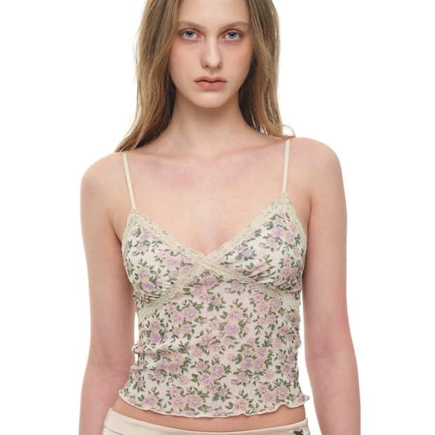 TOOMUCHTEX FLORAL LACE CAMI TOP (IVORY)
