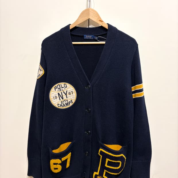 폴로 랄프로렌 컬리지 바시티 레터맨 P 가디건