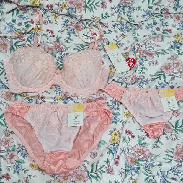 일본 빈티지 언더웨어)히메갸루 로맨틱 핑크 자수레이스 D70 브라속옷세트