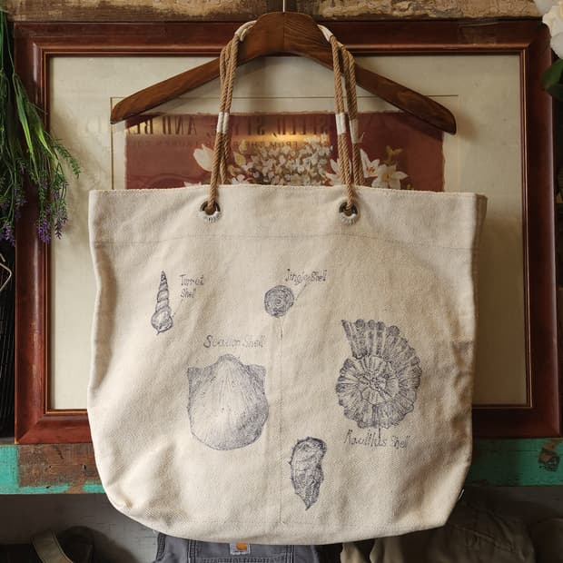 핸드 드로잉 캔버스 토트백 빈티지 더플백 리메이크 화이트 쉘