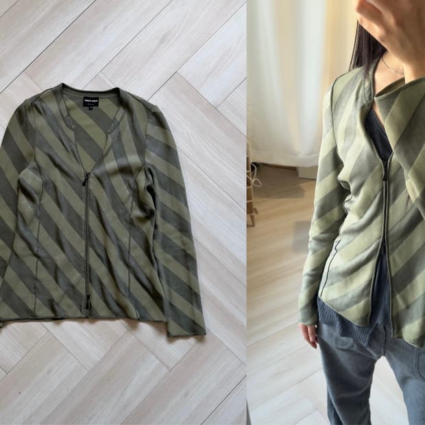 [Giorgio Armani] Striped Zip-Up Cardigan
