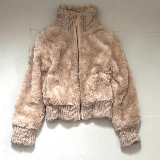 • beige fur zip-up