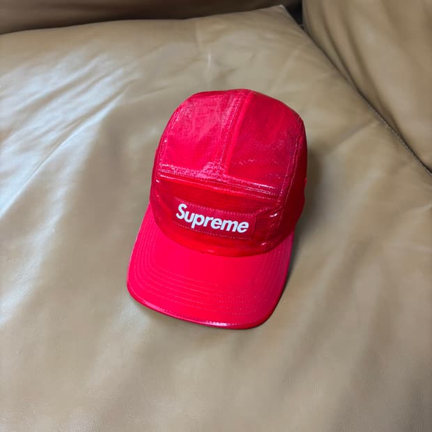 슈프림 캠프캡 모자 박스로고 글로스 립스탑 레드