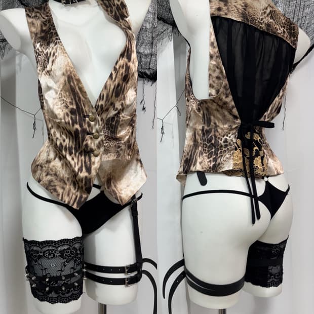 leopard lace vest