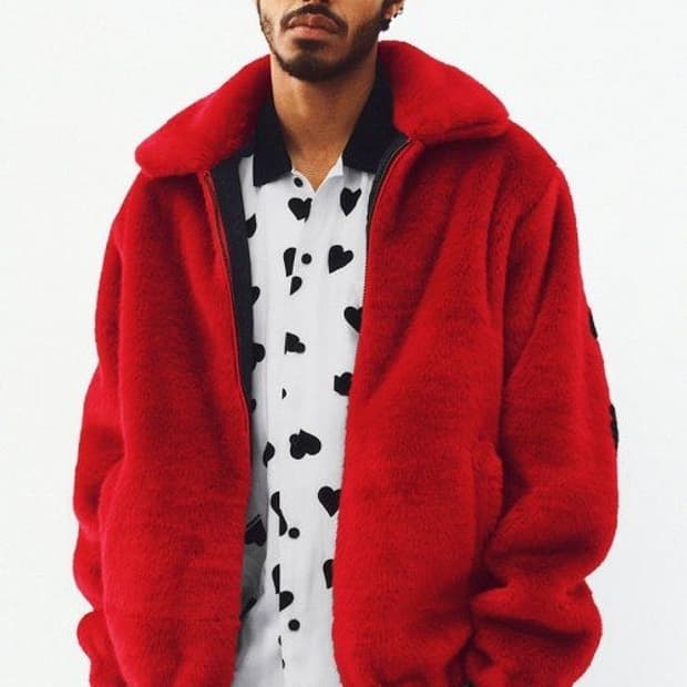 슈프림 faux 퍼자켓 레드 라지