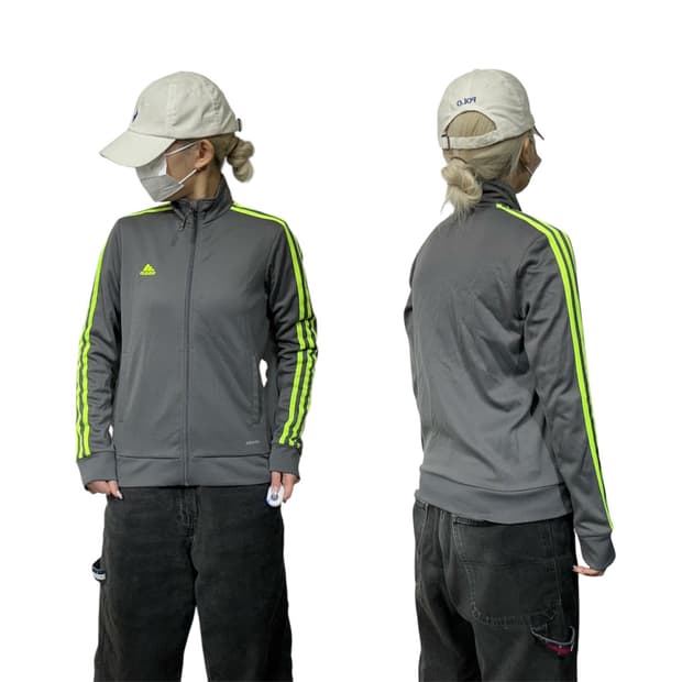 아디다스 차콜 네온 삼선 트랙탑 져지 90