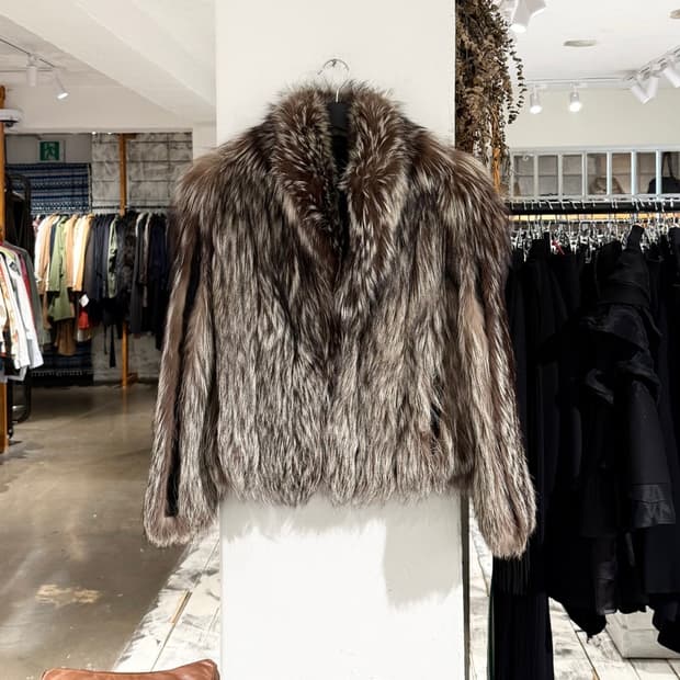 빈티지 실버 브라운 믹스 롱헤어 퍼 자켓