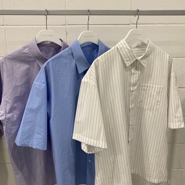 [2size] 퍼렌 오버사이즈드 하프 셔츠 화이트 스트라이프