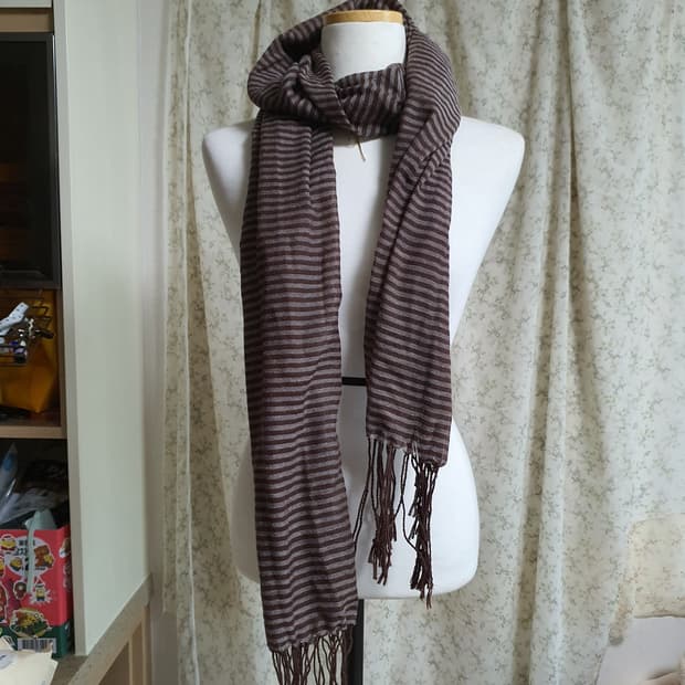 [모리걸] 봄여름 머플러 줄무늬 태슬 머플러 브라운