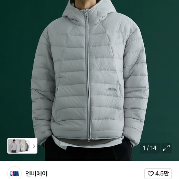 NBA 경량 RDS 다운 후드 점퍼 L 그레이 새상품