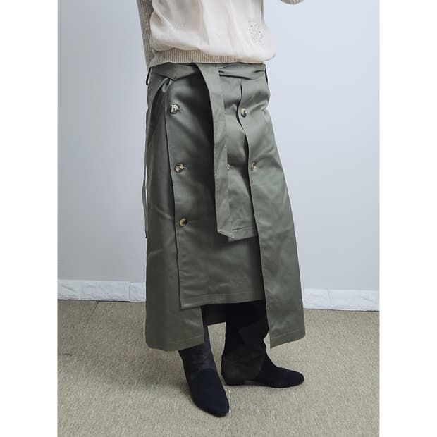 단추 언발 롱 스커트