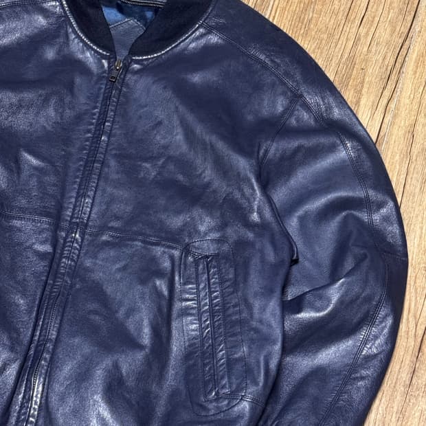 양가죽 네이비 봄버 가죽 자켓