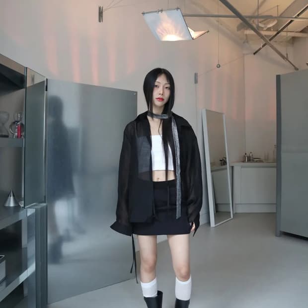 B3shop 비삼샵 클리어 쉬어 셔츠 스카이블루