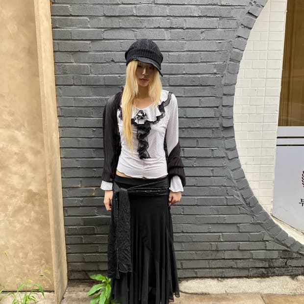 [HER MANA]Dot Pattern Frill romantic Sle