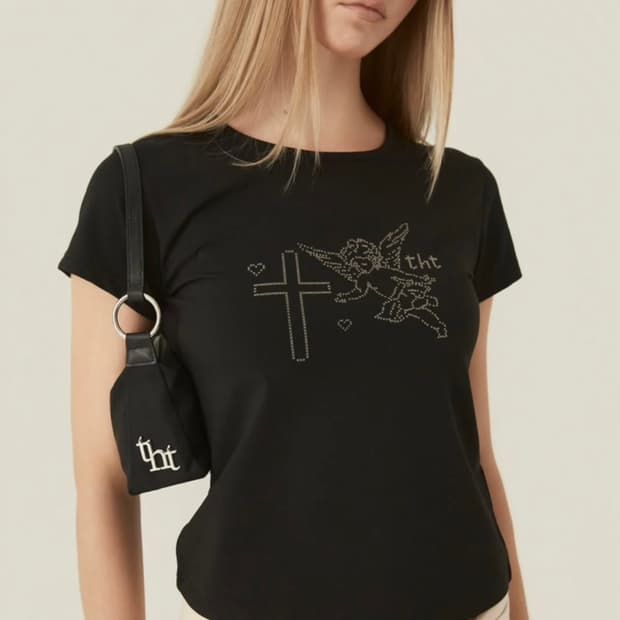 쓰리타임즈 픽셀 엔젤 티 블랙M