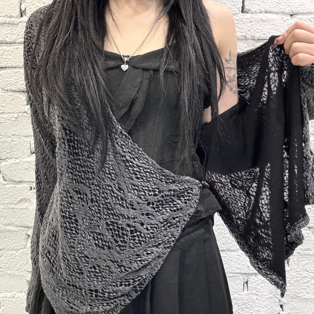 Grunge Sheer Shadow Lace Wrap Cardigan