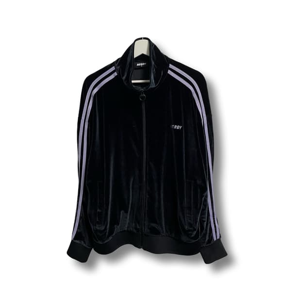 [M] 널디 벨벳 트랙 자켓 블랙 퍼플라인