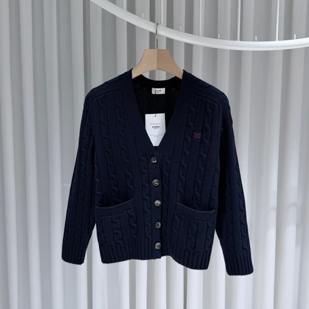 (A+/XS) / 셀린느 케이블 니트 트리옹프 캐시미어 가디건 네이비