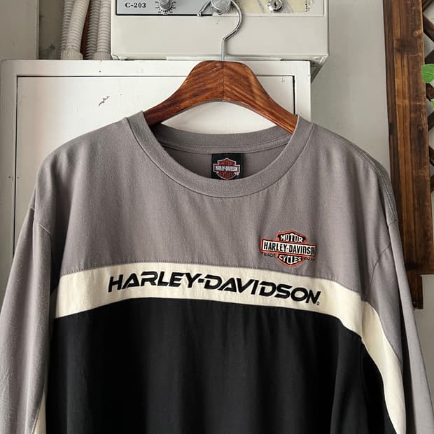[XL]할리 데이비슨 스펠아웃 자수 로고 롱슬리브 티셔츠