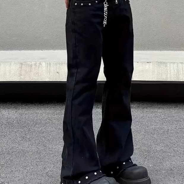 블랙 스터드 데님팬츠