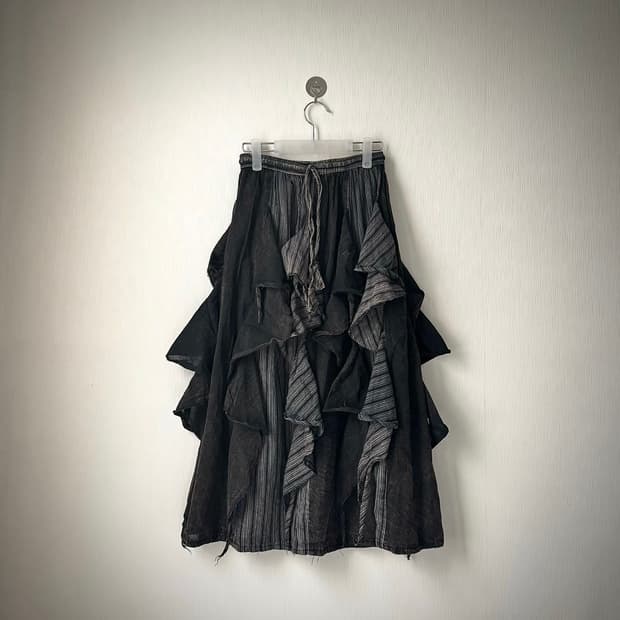 아카이브 패치워크 그런지 히피 니혼진 갸루 레이어드 셔링 롱스커트 치마