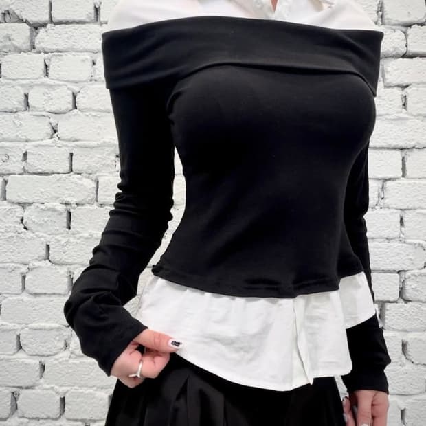 Sheer Stripe Off-Shoulder See-through Kn