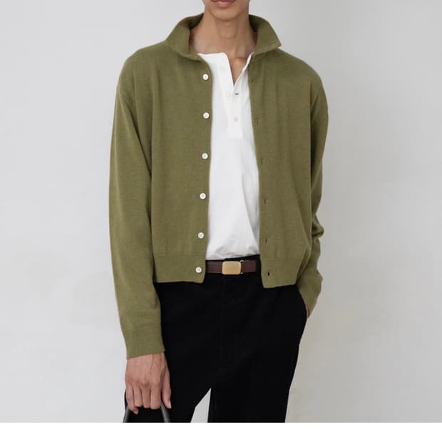 브라운야드 캐시미어 카라 가디건 올리브 4