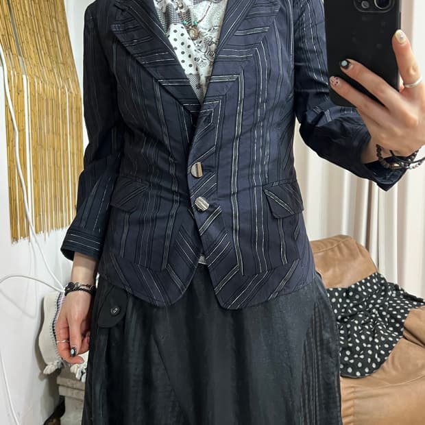 JOINUS 빈티지 스트라이프 7부 블레이저 