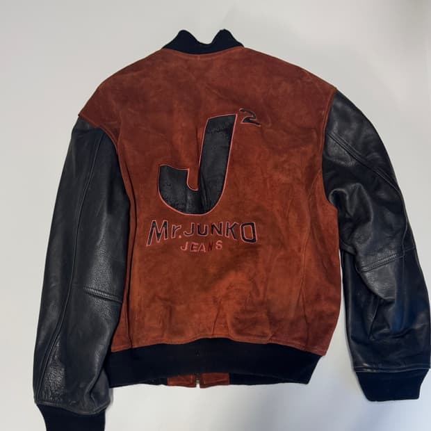 희귀!! 준코 코시노 y2k 리얼 소가죽 배색 바시티 자켓 XL