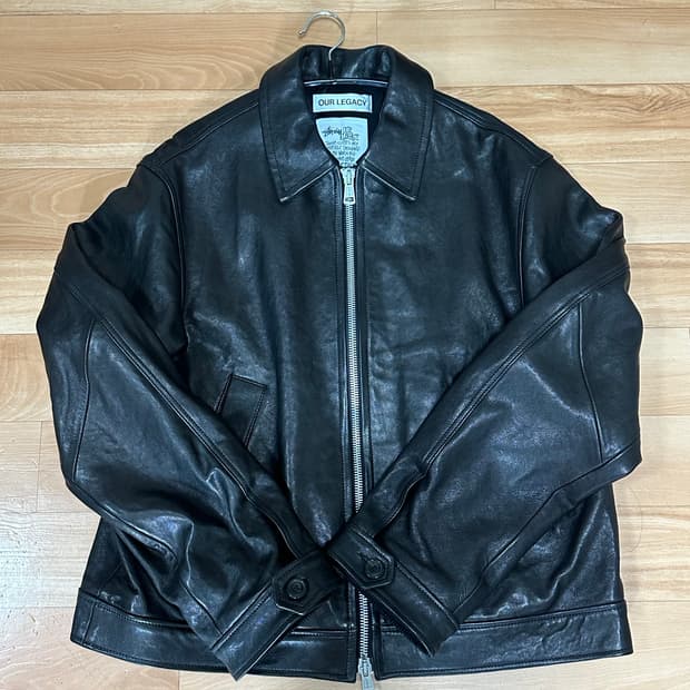 스투시 x 아워레가시 워크샵 블루종 자켓 레더 블랙 L