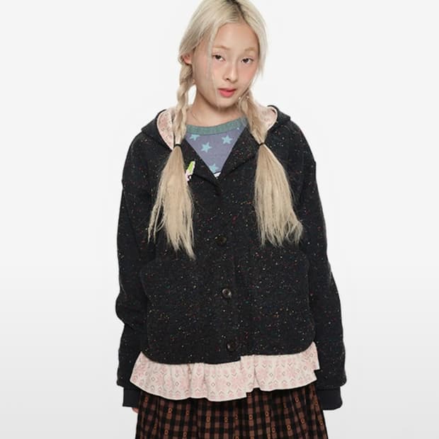 유쓰배쓰 Button-Up Hooded Jumper_charcoal