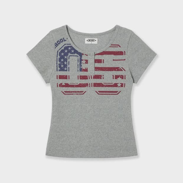 USA BANNER HENLY NECK TEE [MELANGE GREY]