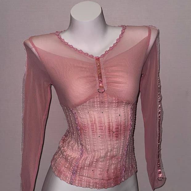 시스루 인디핑크 메쉬 페어리 탑