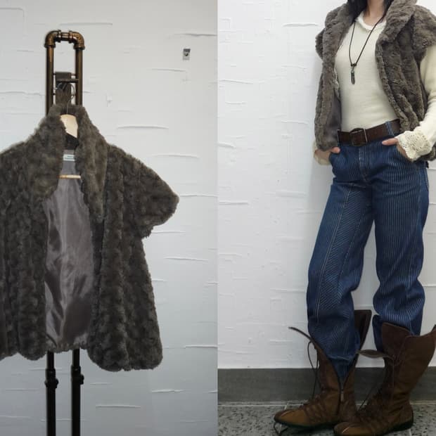 brown fur cap vest