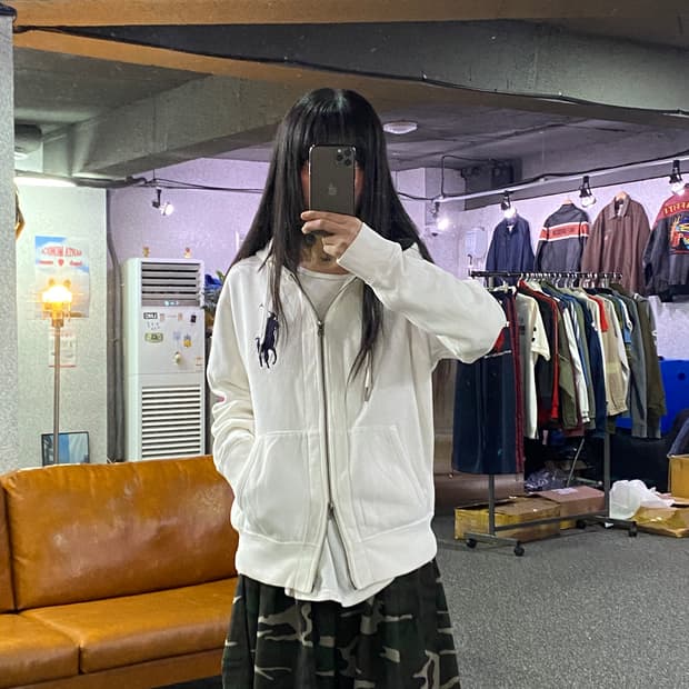 폴로랄프로렌 체크 빅포니 화이트 투웨이 후드집업 B5627 