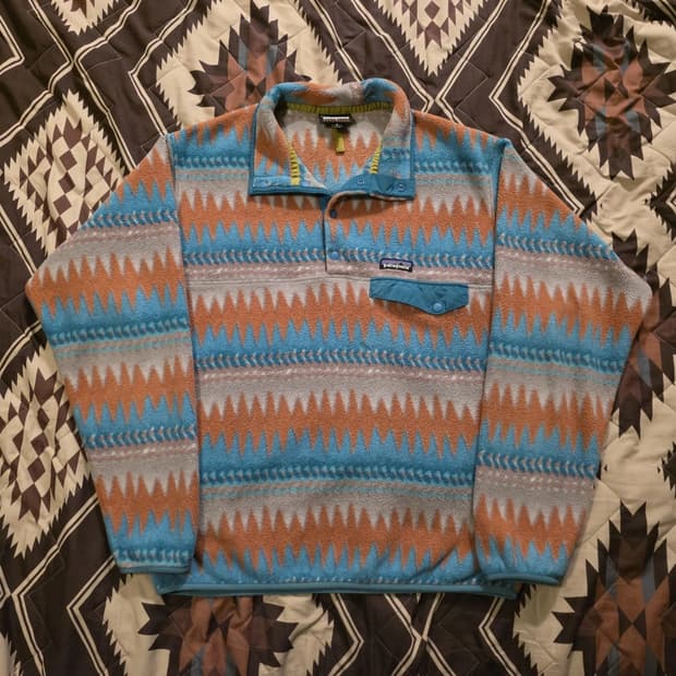 15FW 파타고니아 신칠라 스냅-T 플리스 블루/브라운 아즈텍 패턴