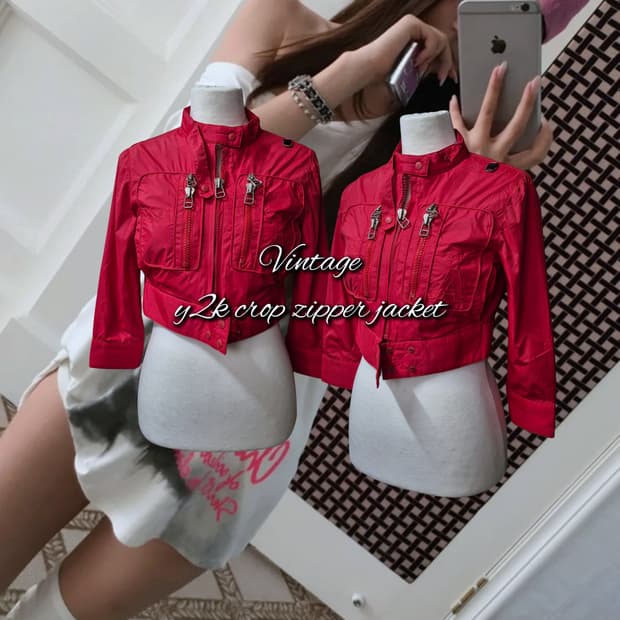 Vintage y2k crop zipper jacket