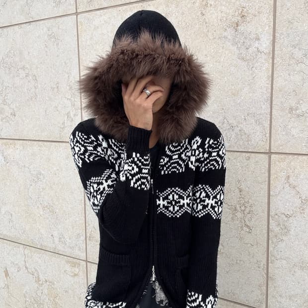 “Vintage”00’s Brown Fur Black Knit 2-way
