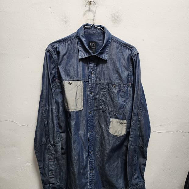 알마니 익스체인지 배색 데님셔츠