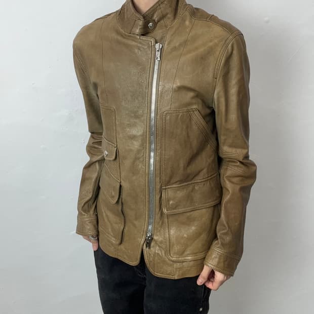 Lambskin Asymmetric Zip Leather Jacket 