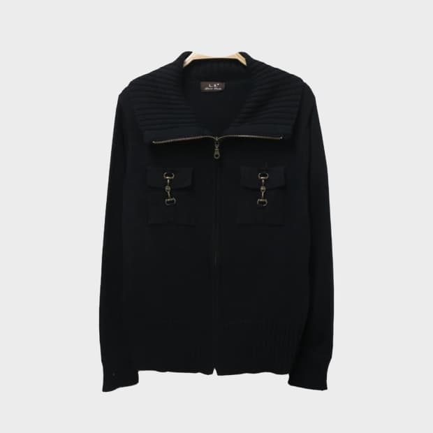 버클 포인트 니트 하이넥 집업 62326