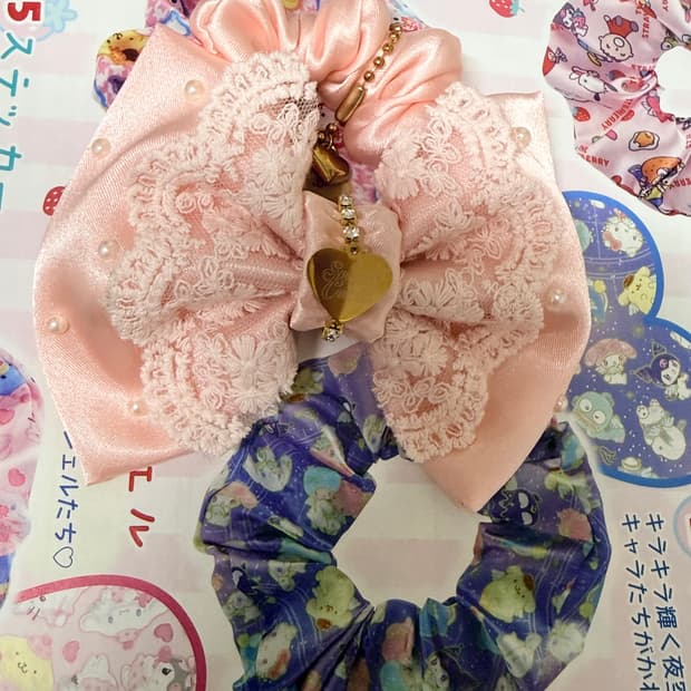 스쿠쿠 히메갸루 히메카지 핑크 리본 헤어 슈슈 헤어끈 갸루