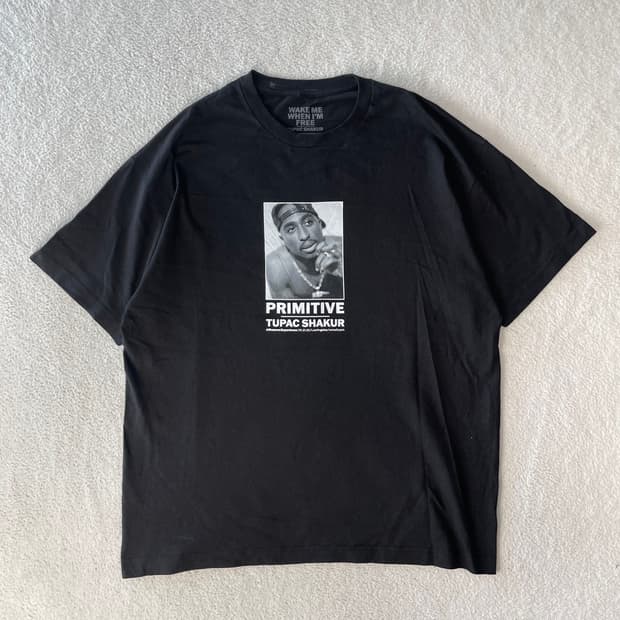 투팍 Shakur 빈티지 프린팅 반팔티셔츠 